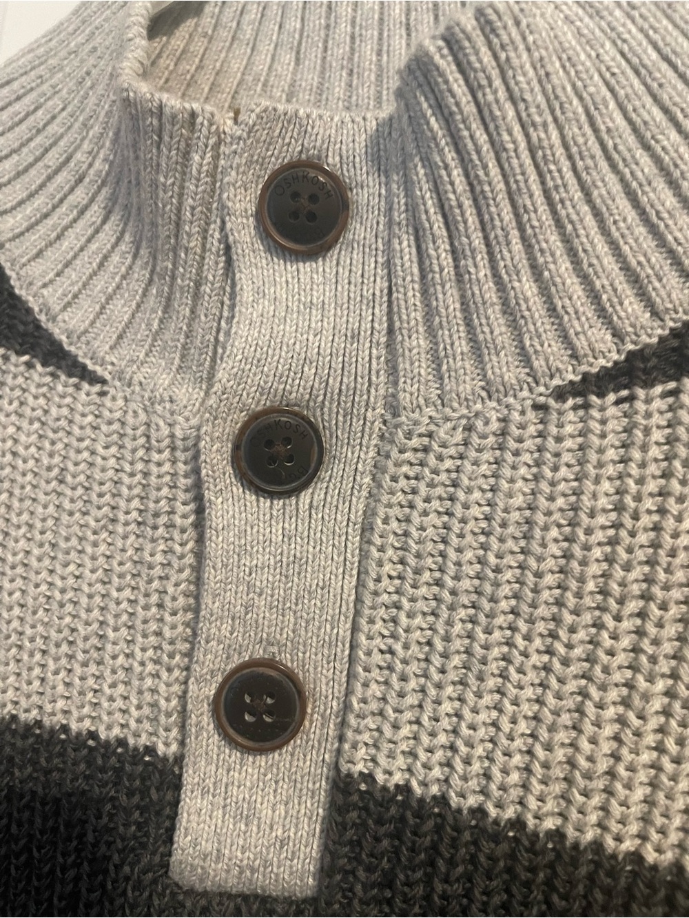 OshKosh B'gosh Boys 14 Gray and Charcoal Striped Henley Crewneck Sweater - Picture 4 of 11